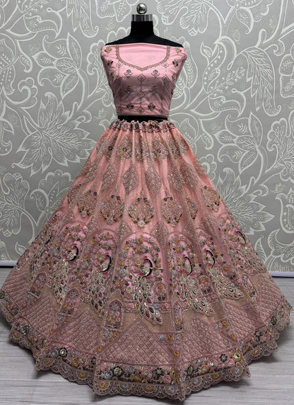 Dimond Net Peach Lehenga - L3334