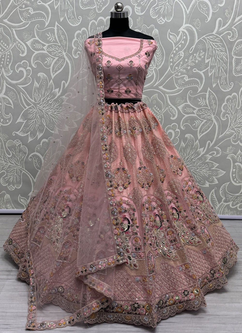 Dimond Net Peach Lehenga - L3334