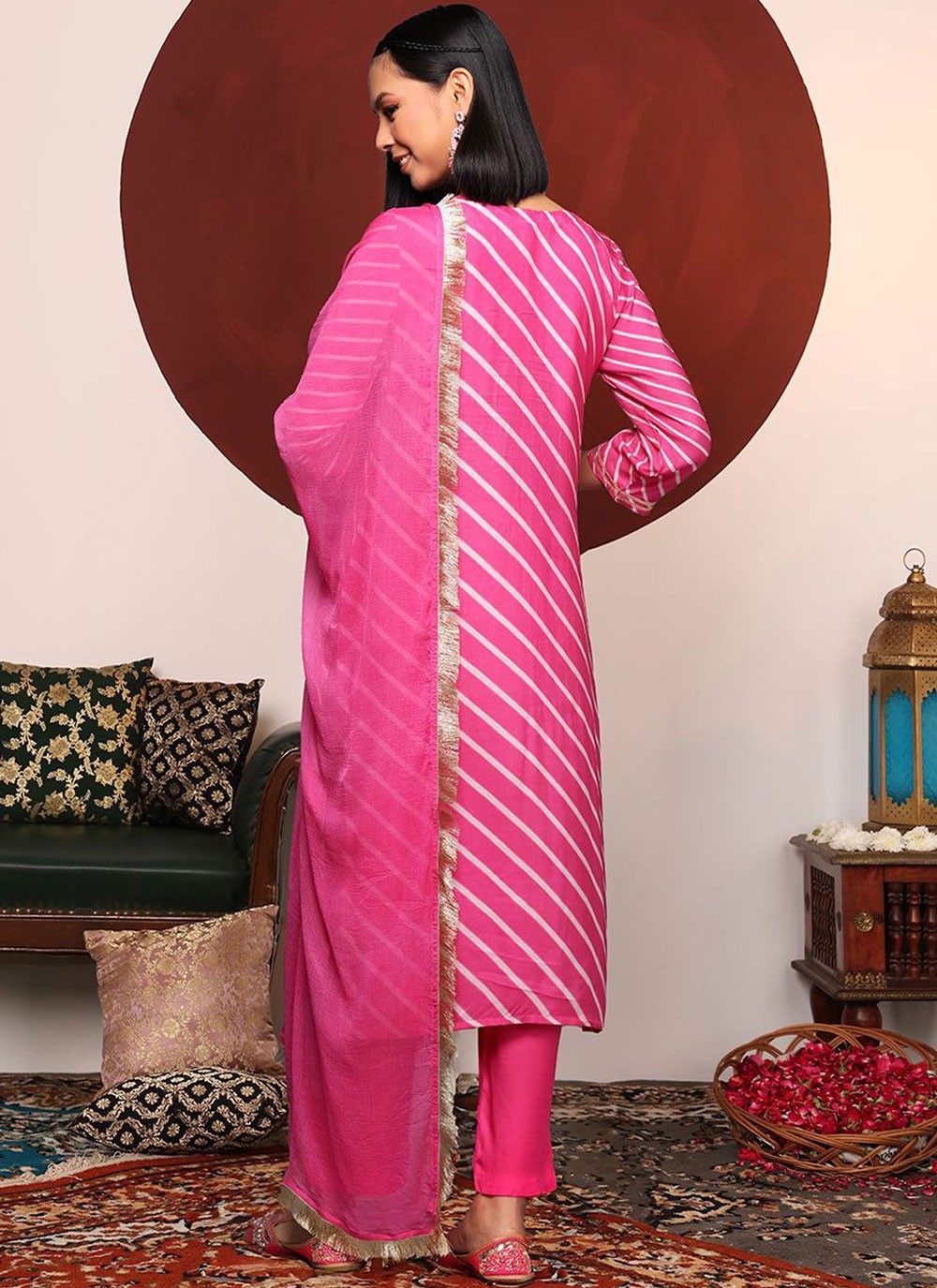Salwar Suit Abstract Print Pink Cotton T5283
