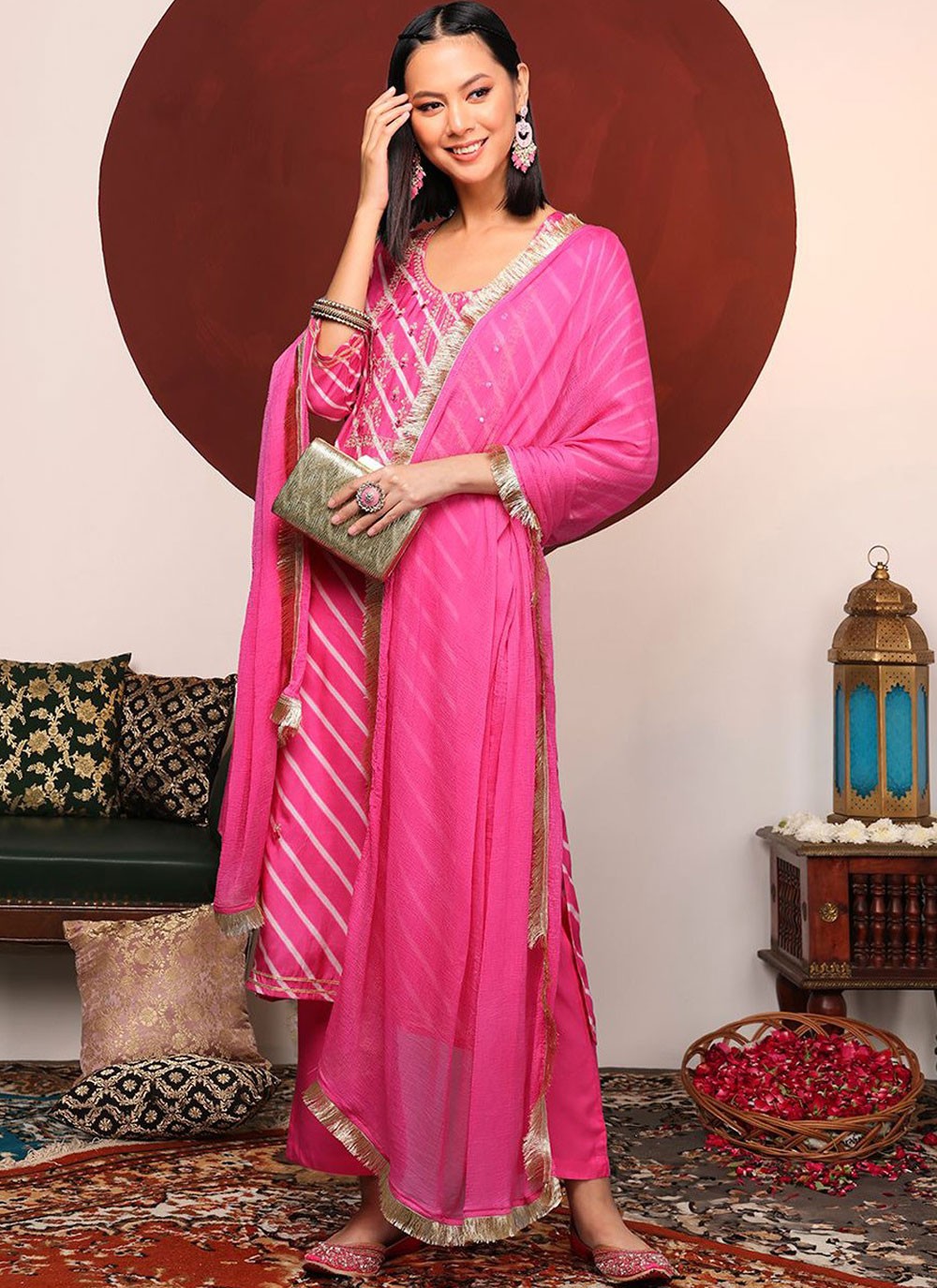 Salwar Suit Abstract Print Pink Cotton T5283