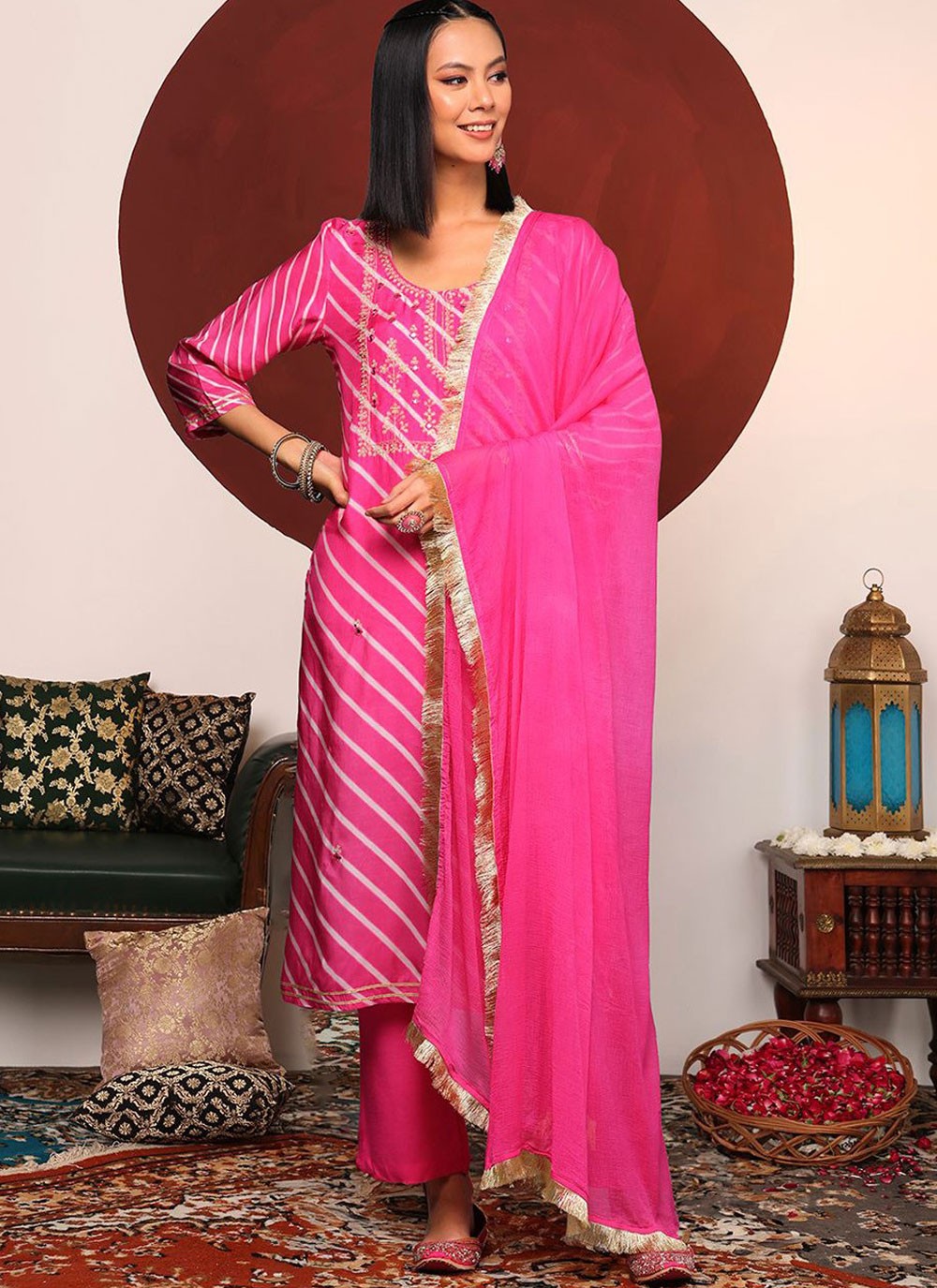 Salwar Suit Abstract Print Pink Cotton T5283
