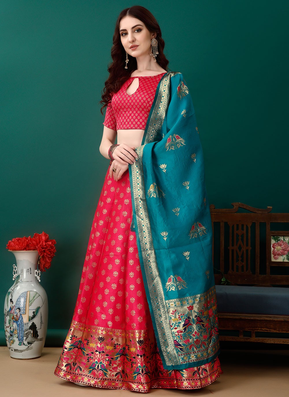 Jacquard Work Jacquard Silk A - Line Lehenga - L2157