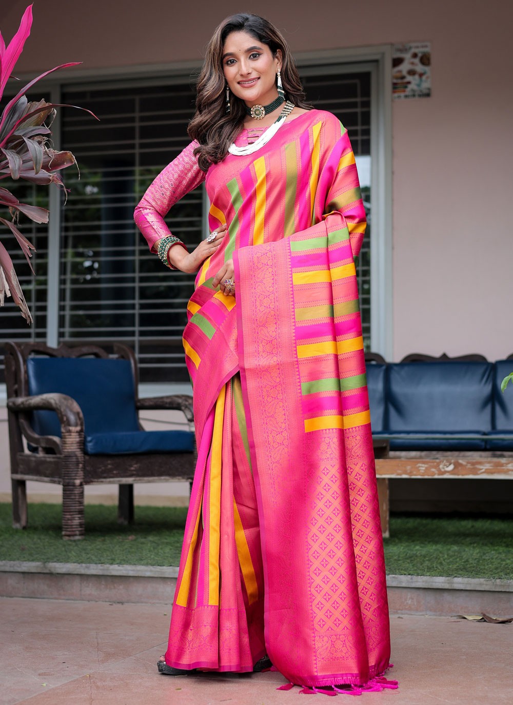 Designer Woven Hot Pink, Pink Kanjivaram Silk S12523