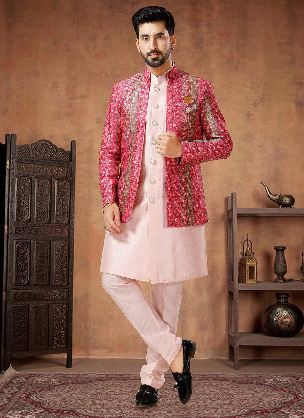 Embroidered Silk Hot Pink, Pink Indo Western - M7032