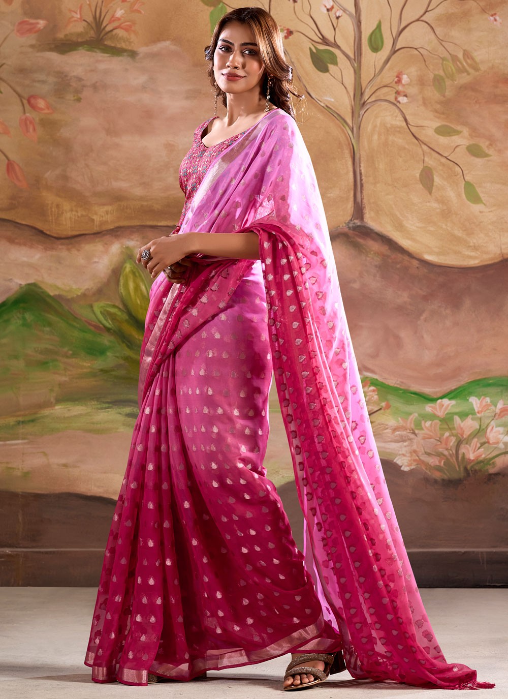 Classic Border Work Georgette Saree - S8256