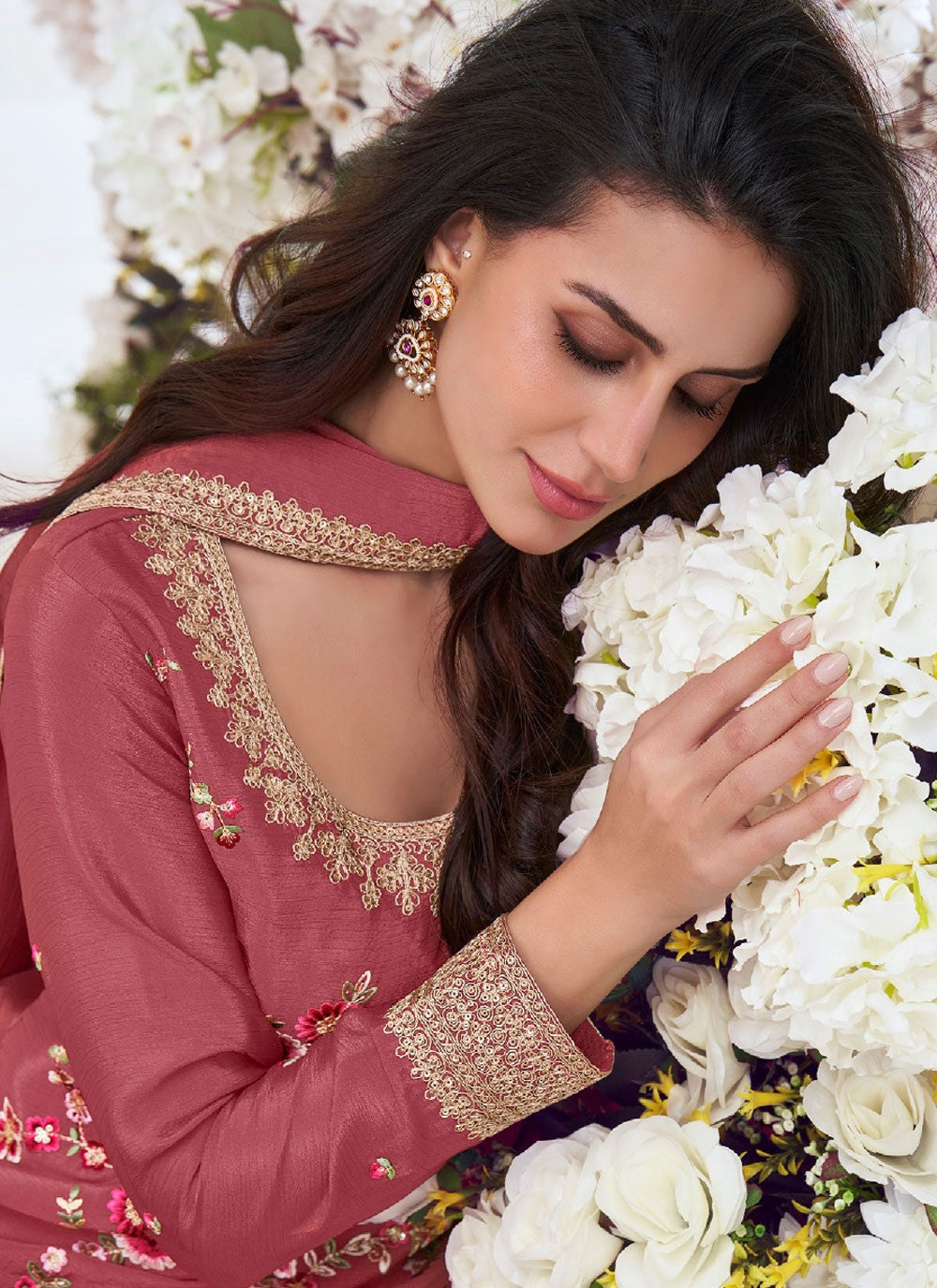 Palazzo Suit Embroidered, Zari Pink T8065