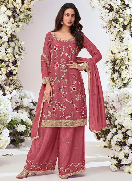 Palazzo Suit Embroidered, Zari Pink T8065