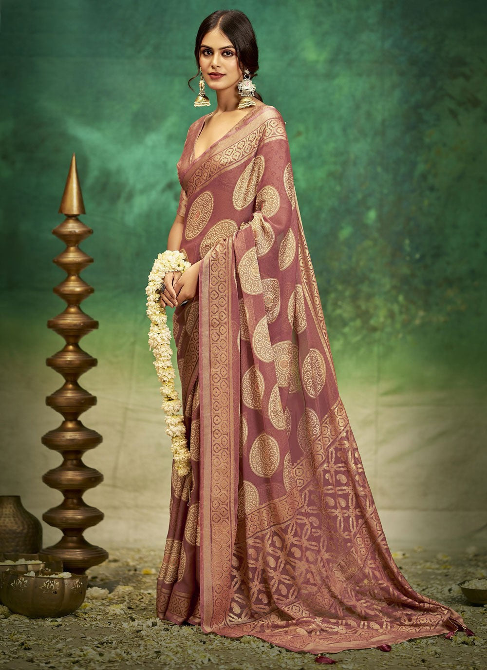 Pink Silk Traditional Saree Jacquard Work, Printed S17389