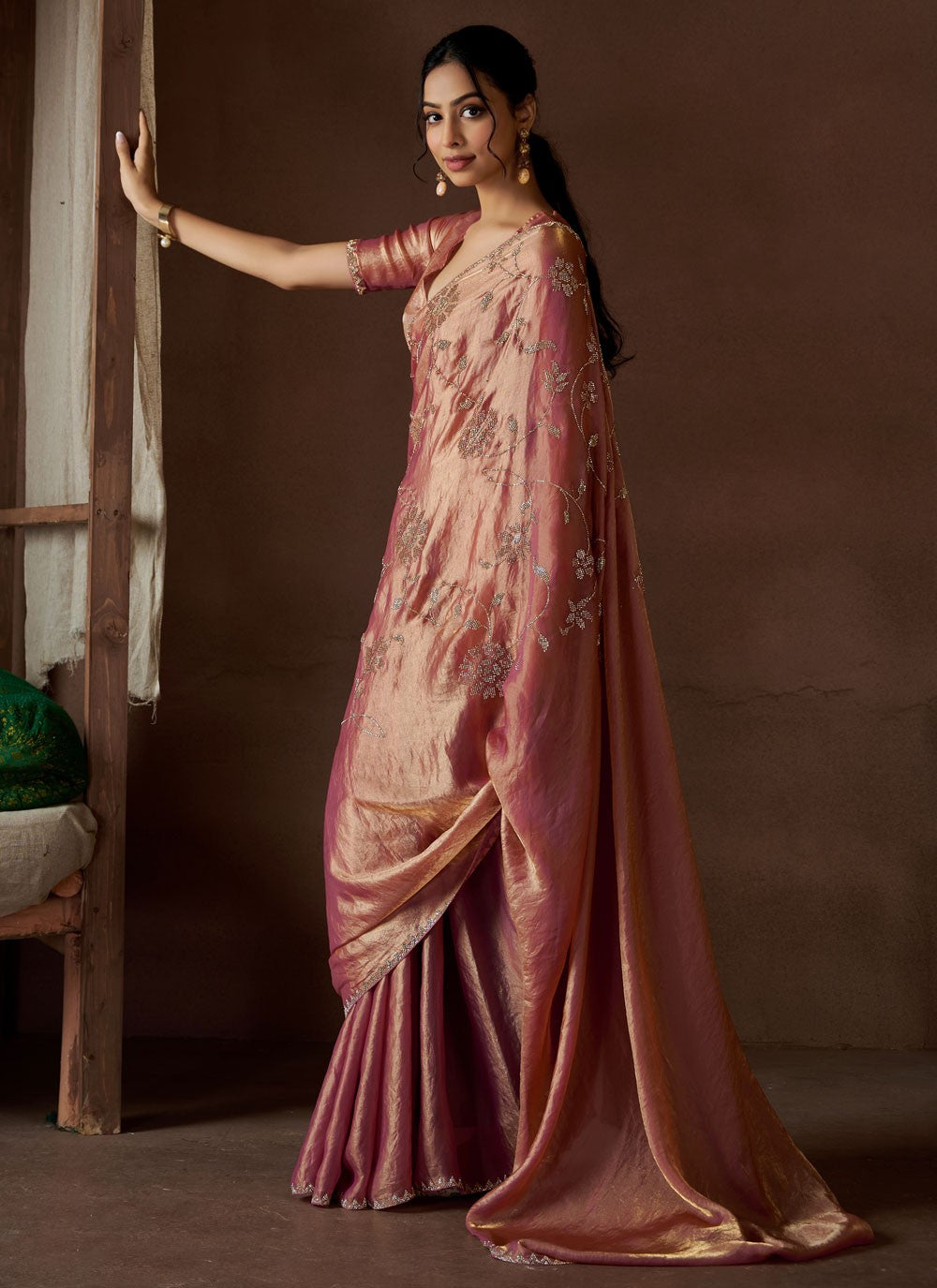 Cutdana, Swarovski Satin Silk Saree - S11858