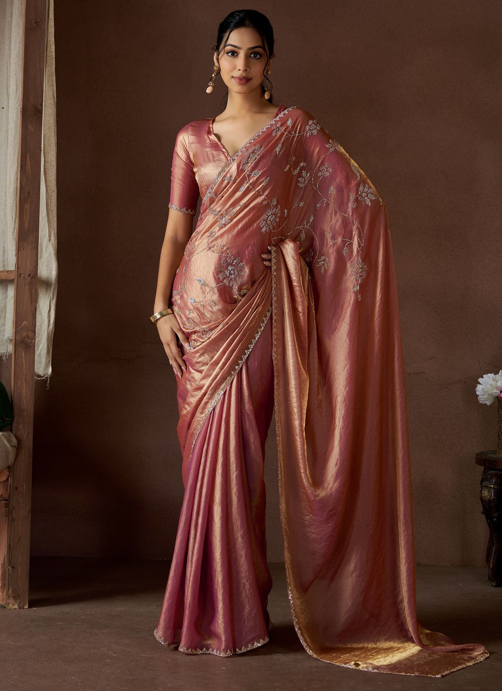 Cutdana, Swarovski Satin Silk Saree - S11858
