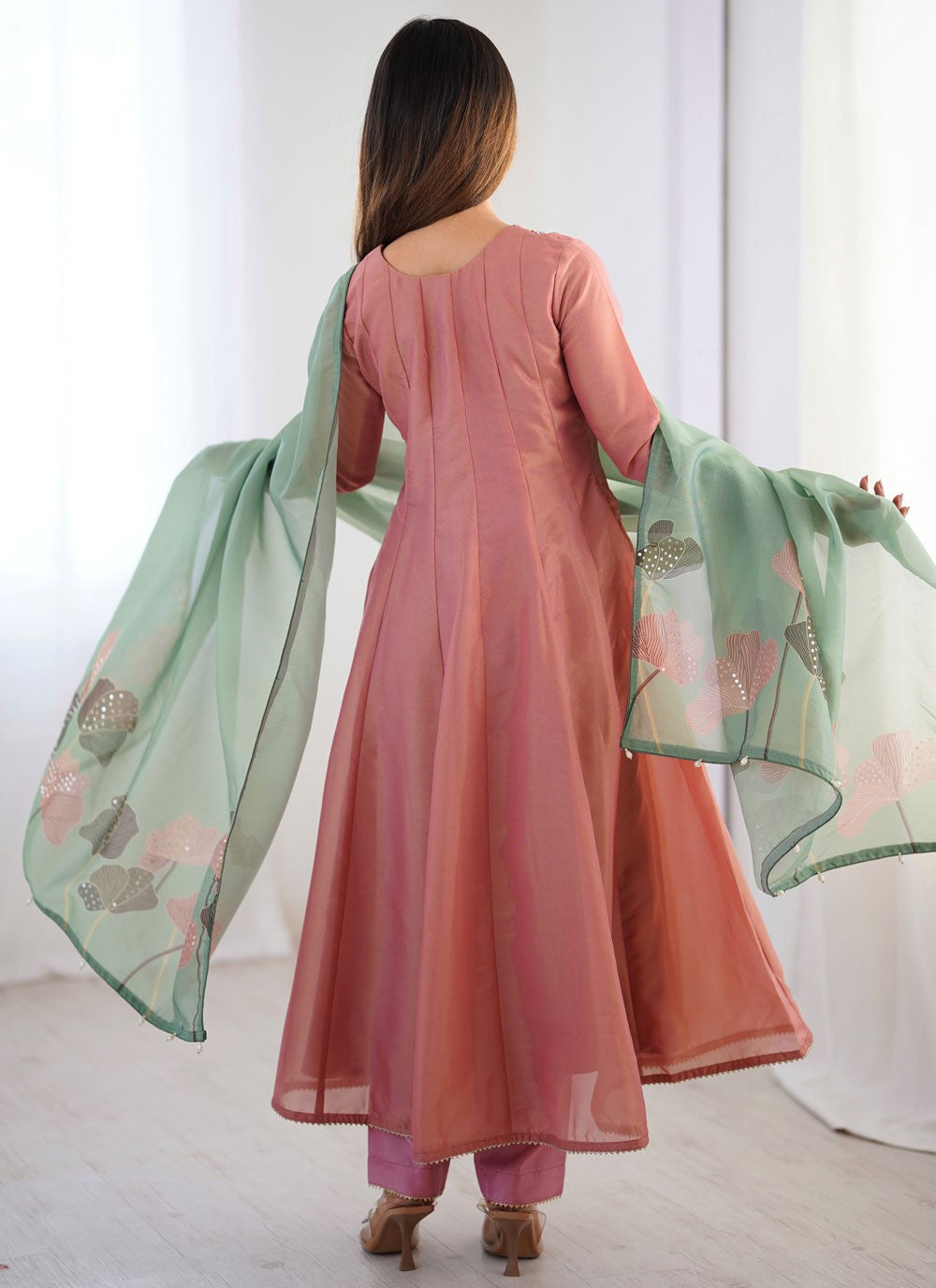 Anarkali Sequins, Stones, Thread Pink T7303