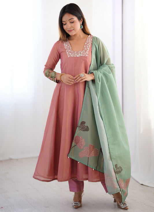 Anarkali Sequins, Stones, Thread Pink T7303