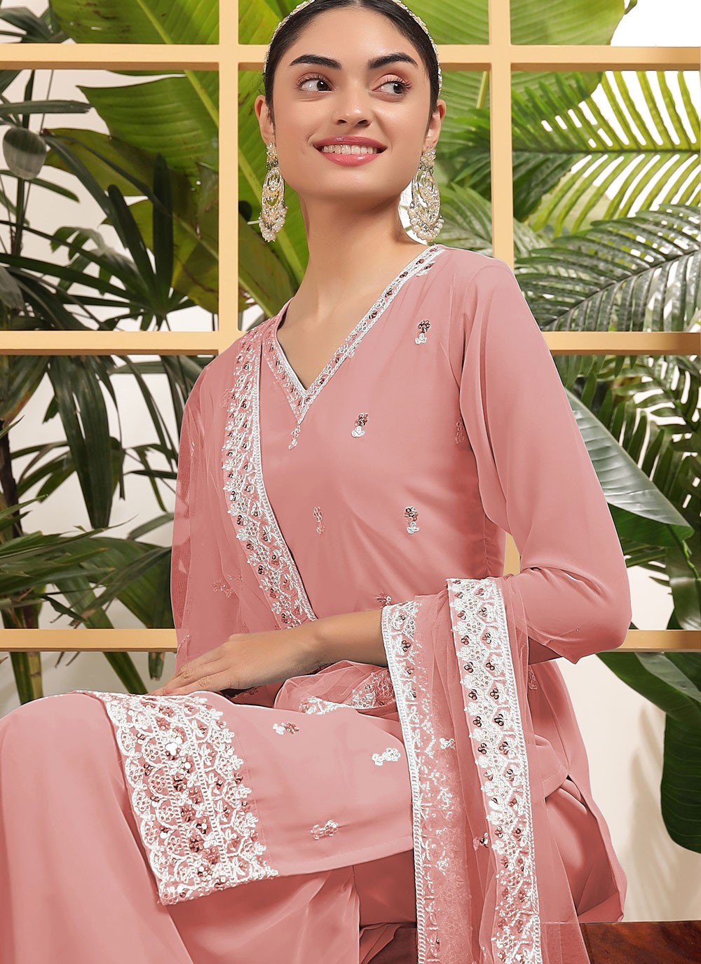 Embroidered Georgette Pink Salwar Suit T5958
