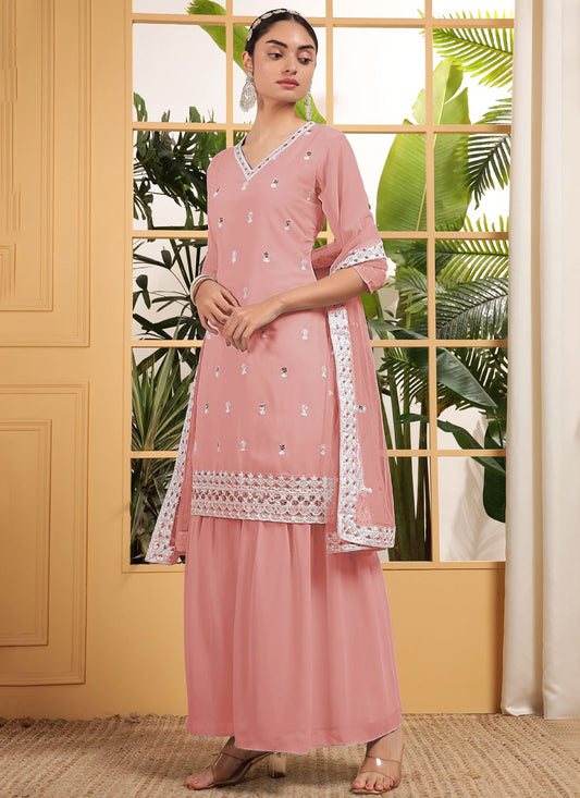 Embroidered Georgette Pink Salwar Suit T5958