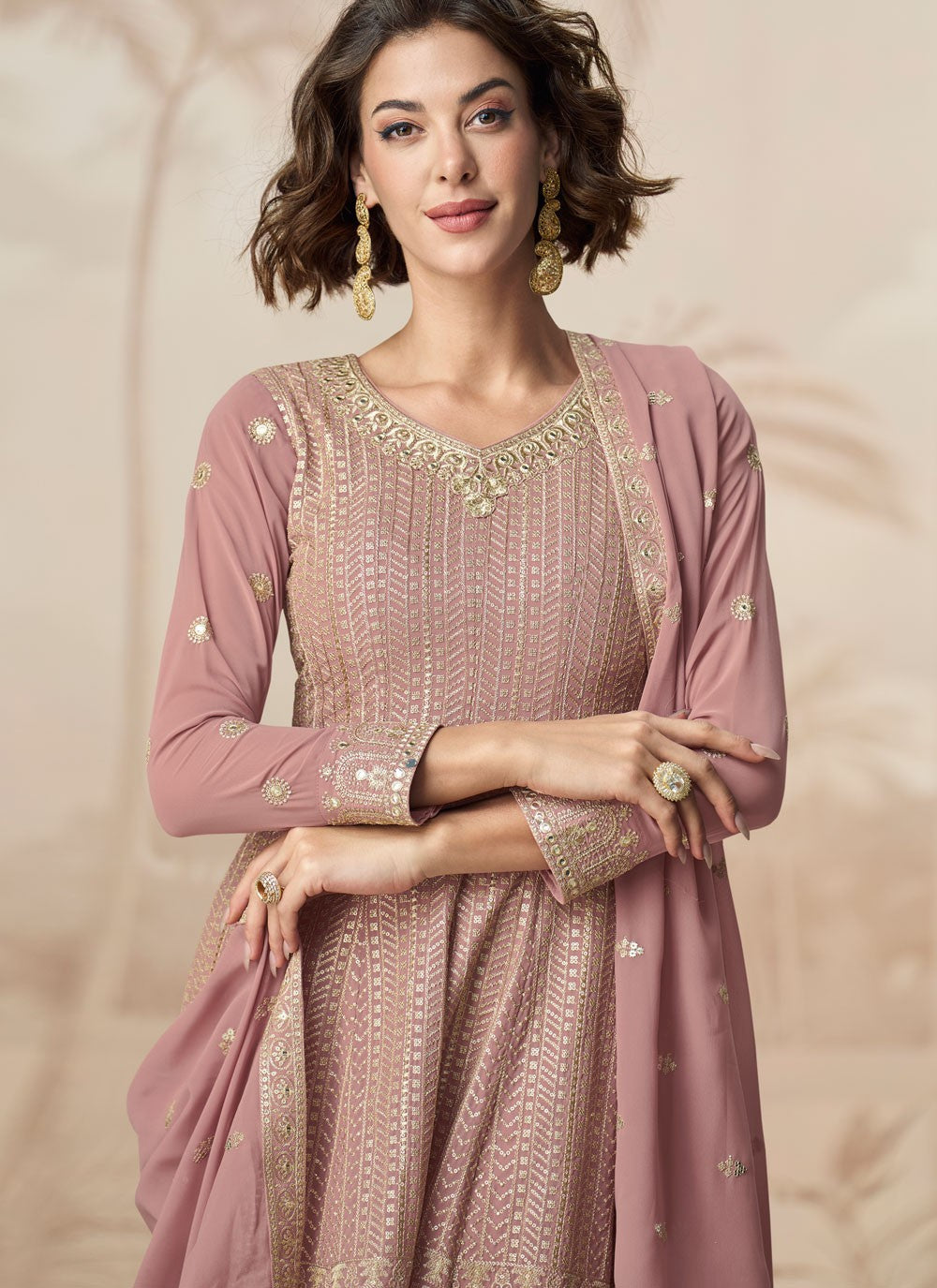 Embroidered Georgette Pink Salwar Suit T6071