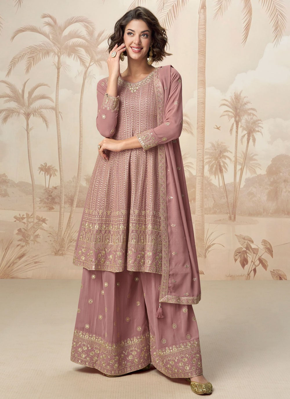 Embroidered Georgette Pink Salwar Suit T6071