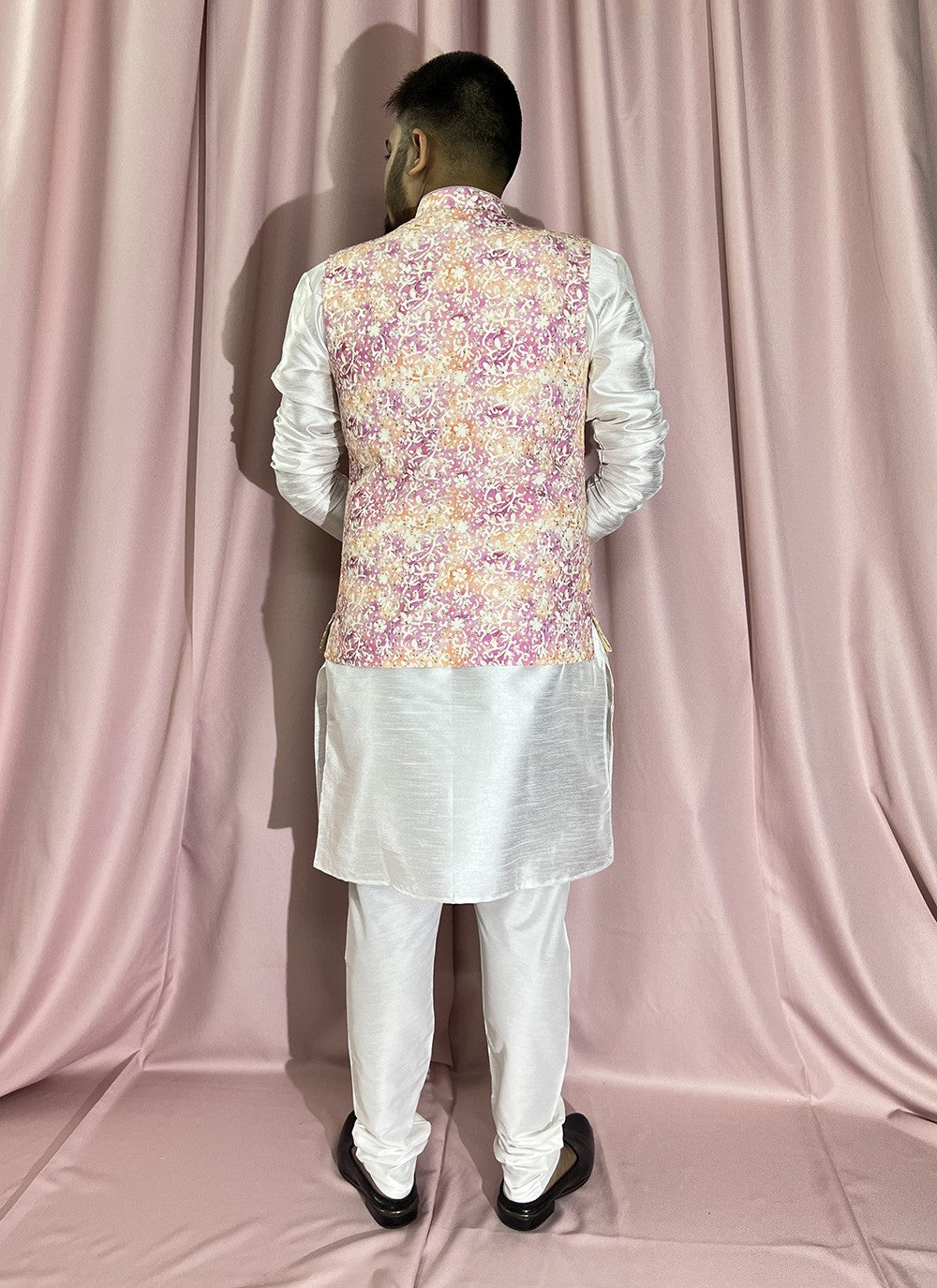 Embroidered Rayon, Silk Pink, White Kurta Payjama With Jacket - M5900