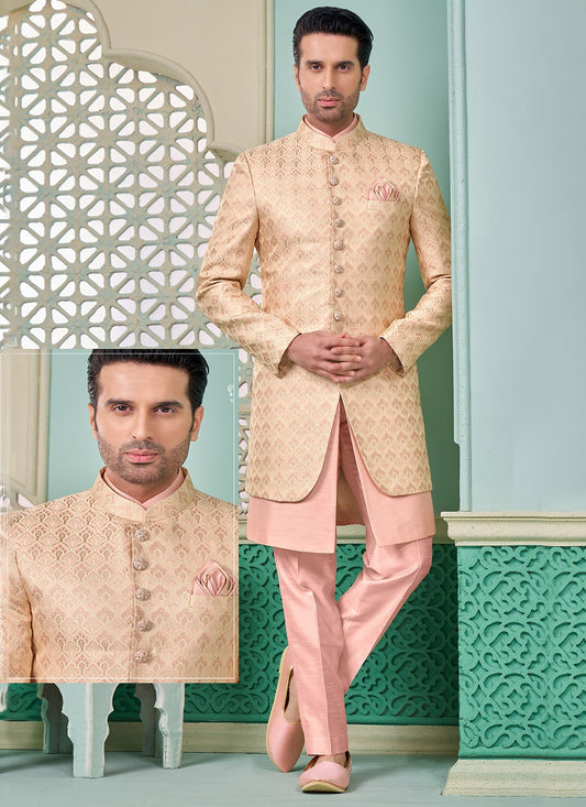 Embroidered Banarasi Silk Pink Indo Western - M7283