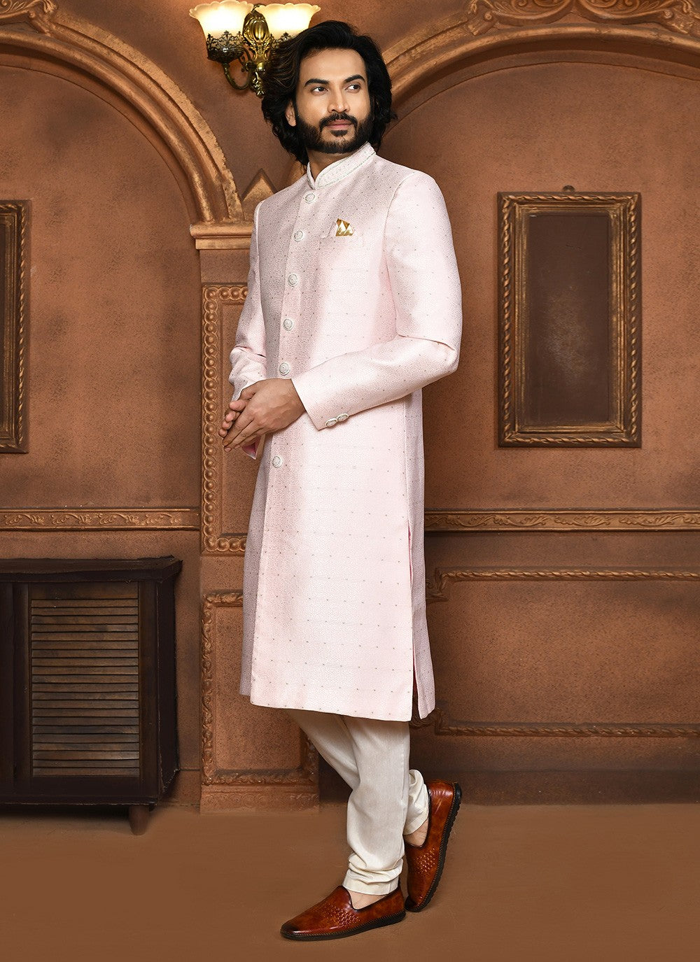 Embroidered Art Silk Pink Sherwani - M8050