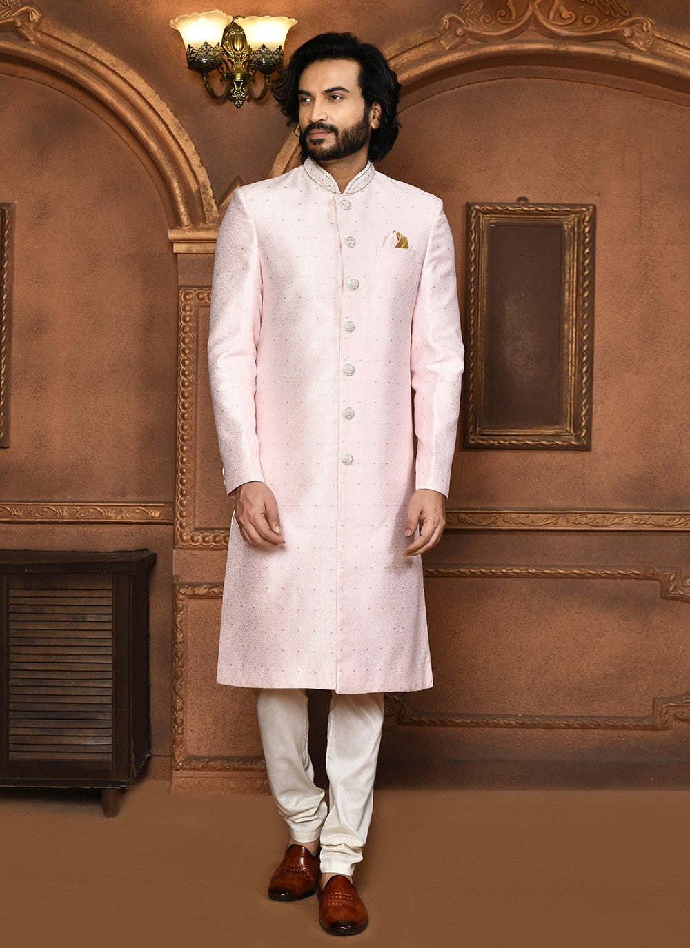 Embroidered Art Silk Pink Sherwani - M8050