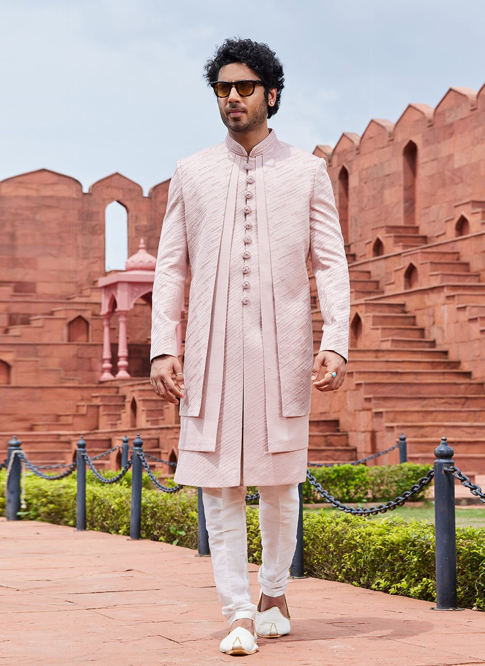 Embroidered Art Silk Pink Indo Western Sherwani - M6150
