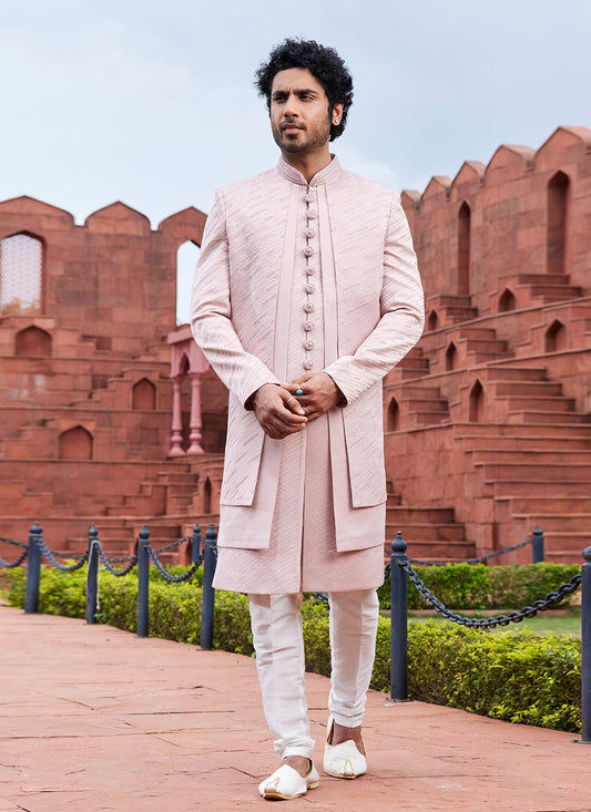 Embroidered Art Silk Pink Indo Western Sherwani - M6150