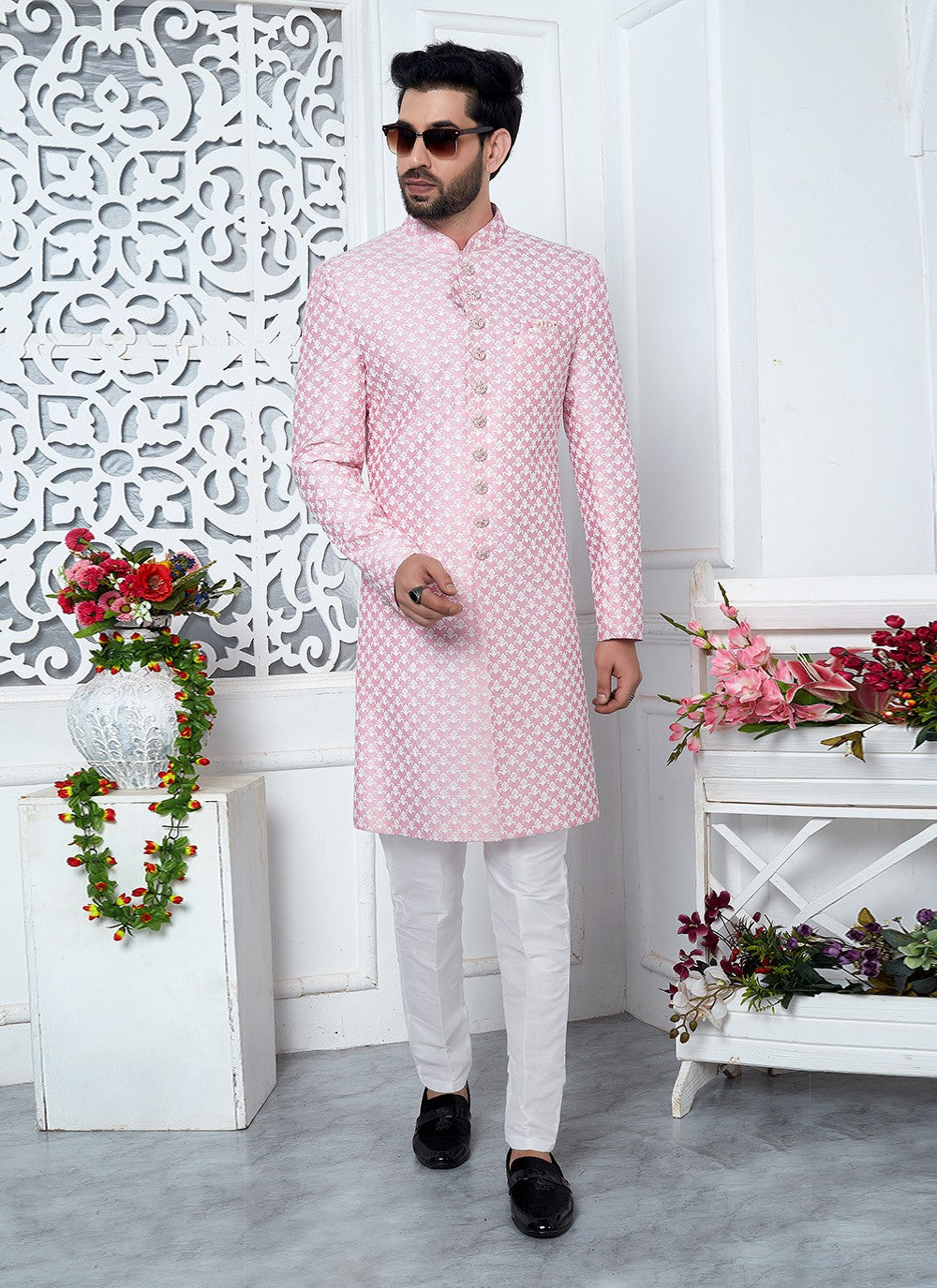 Thread Art Silk Pink Indo Western - M6635