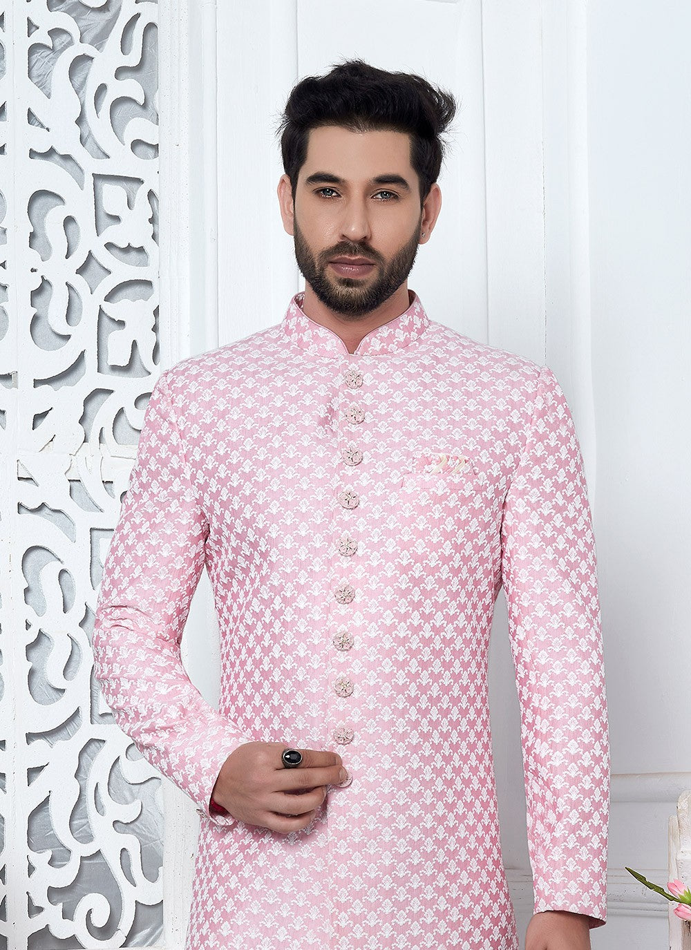 Thread Art Silk Pink Indo Western - M6635