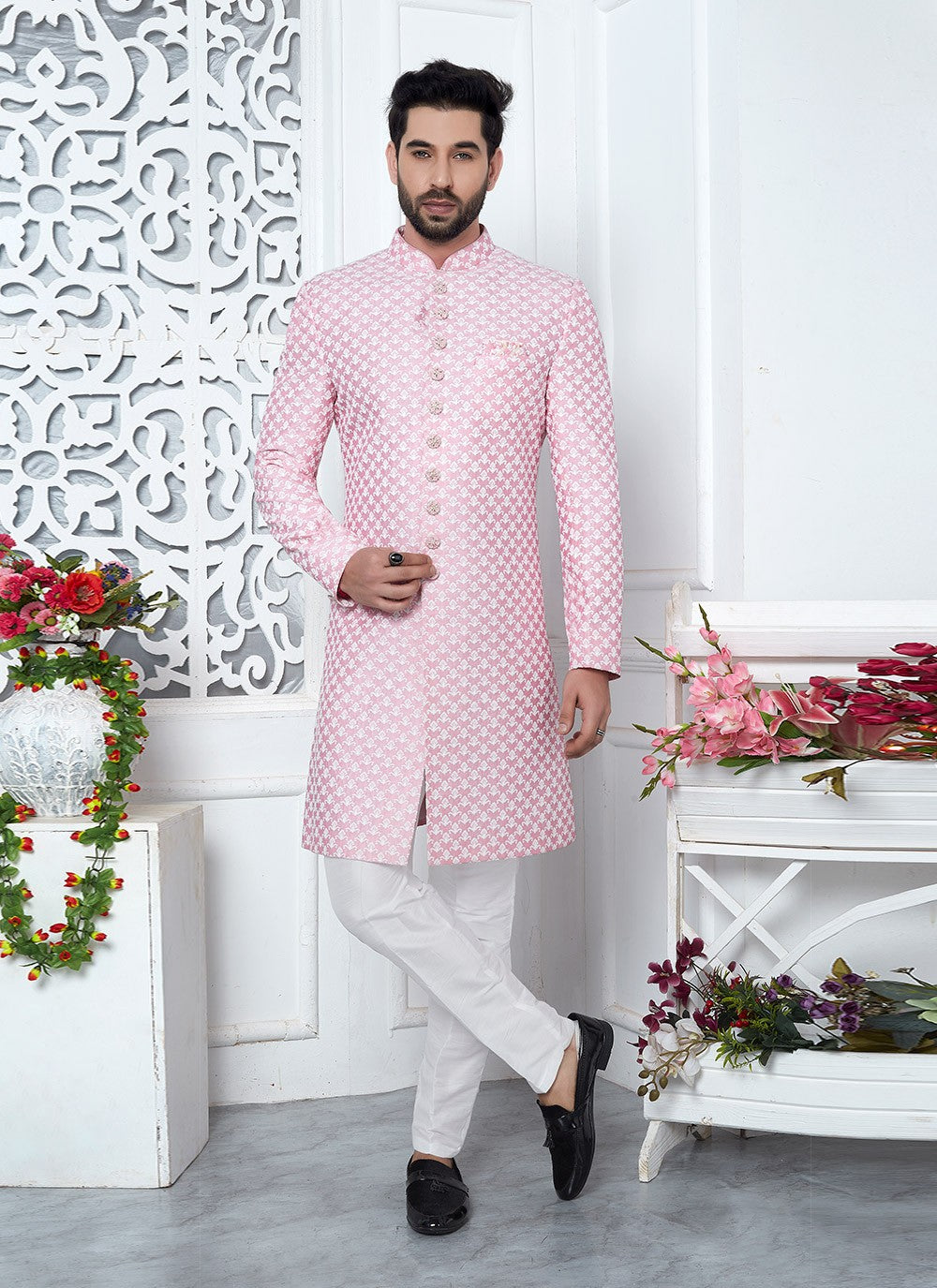 Thread Art Silk Pink Indo Western - M6635
