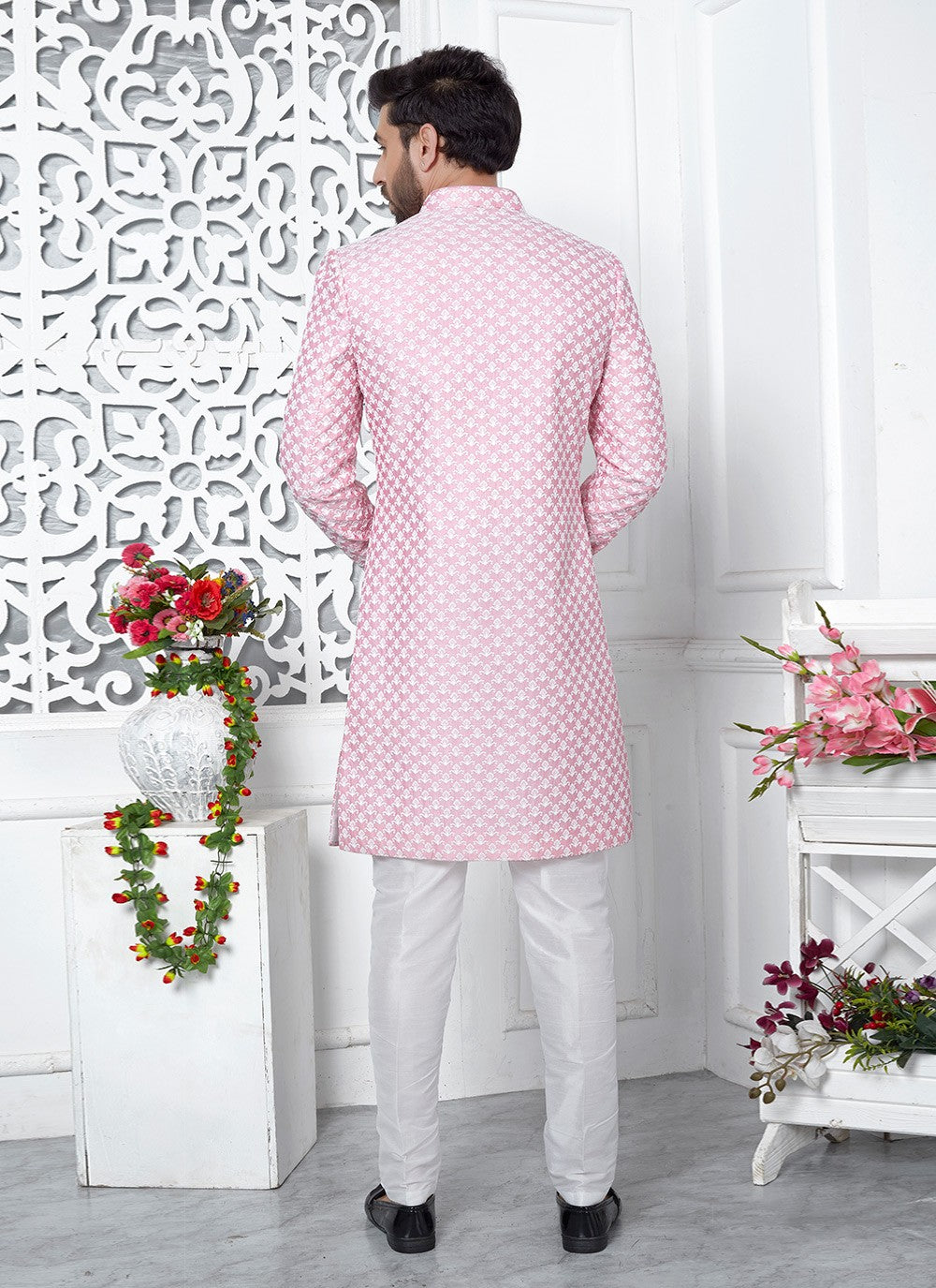 Thread Art Silk Pink Indo Western - M6635
