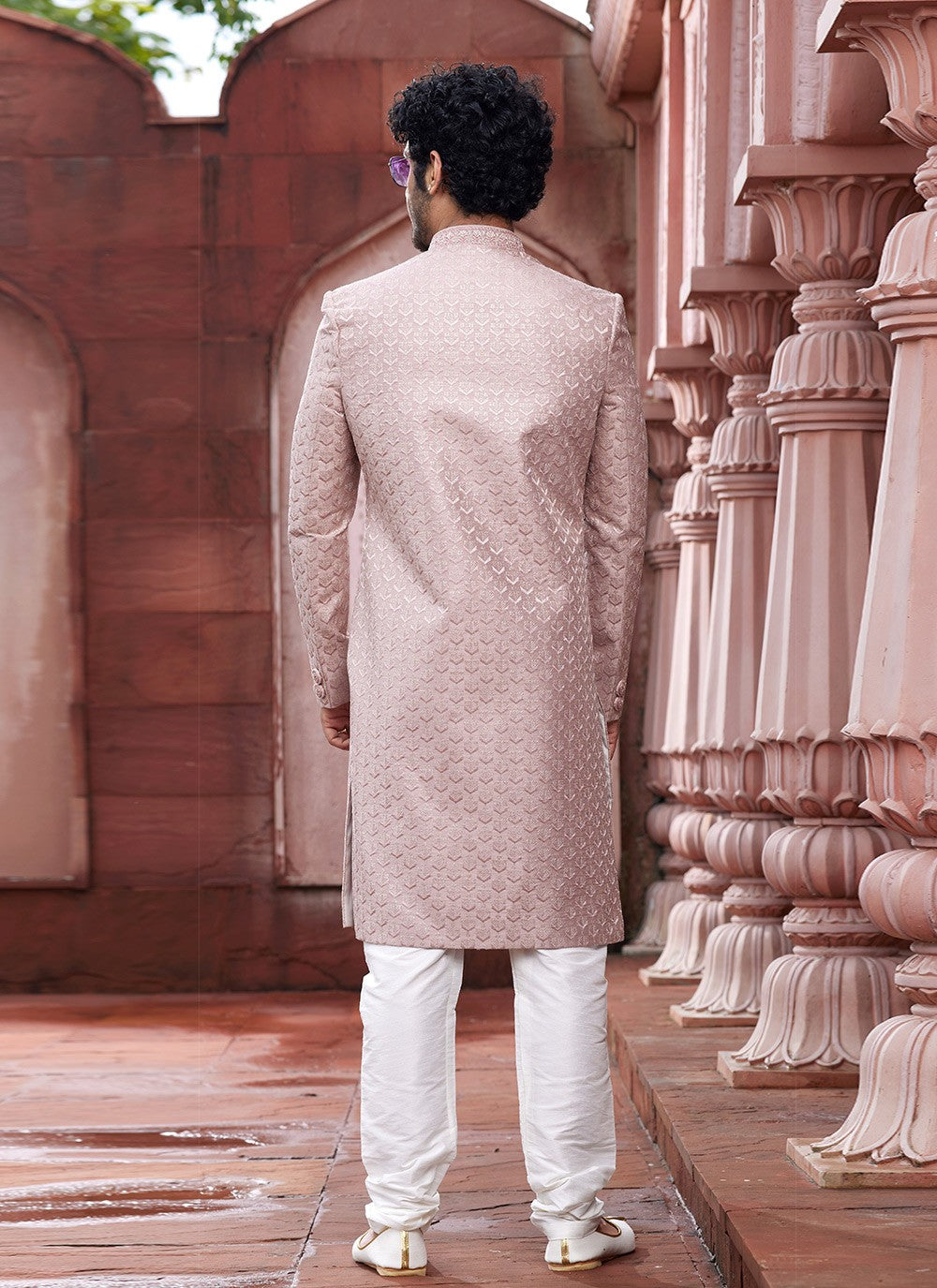 Hand Embroidery Art Silk Pink Sherwani - M6143
