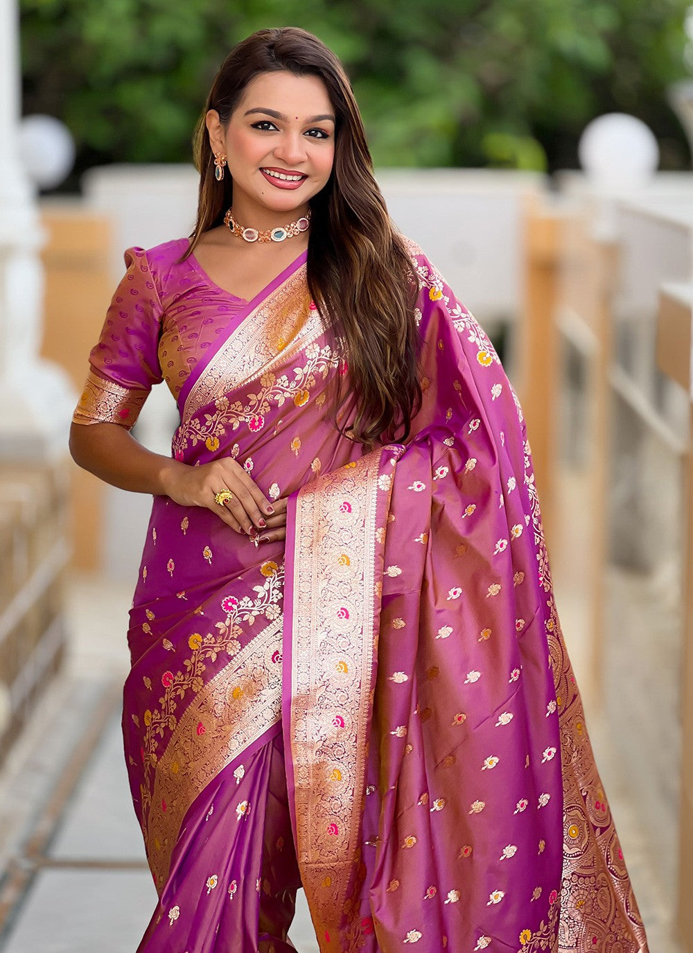 Pink Banarasi Silk Classic Saree Meenakari, Woven S16653