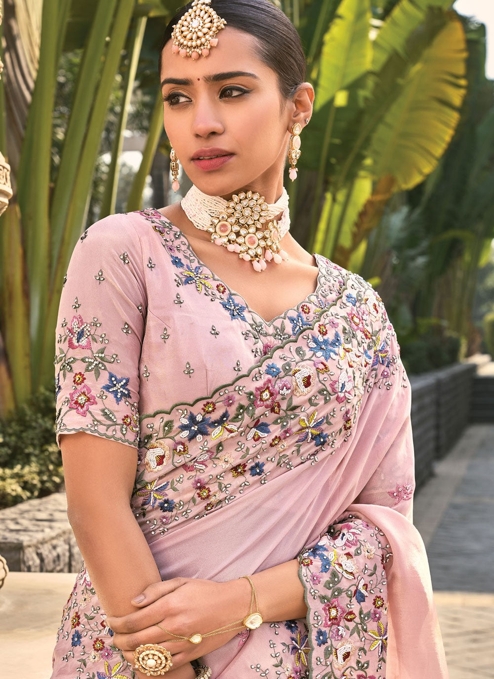 Beads Banarasi Silk Pink Saree S14304