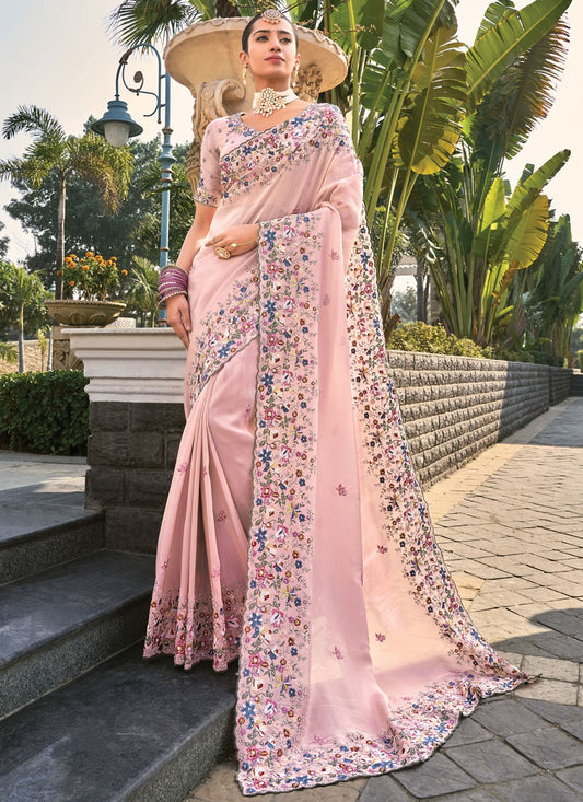 Beads Banarasi Silk Pink Saree S14304