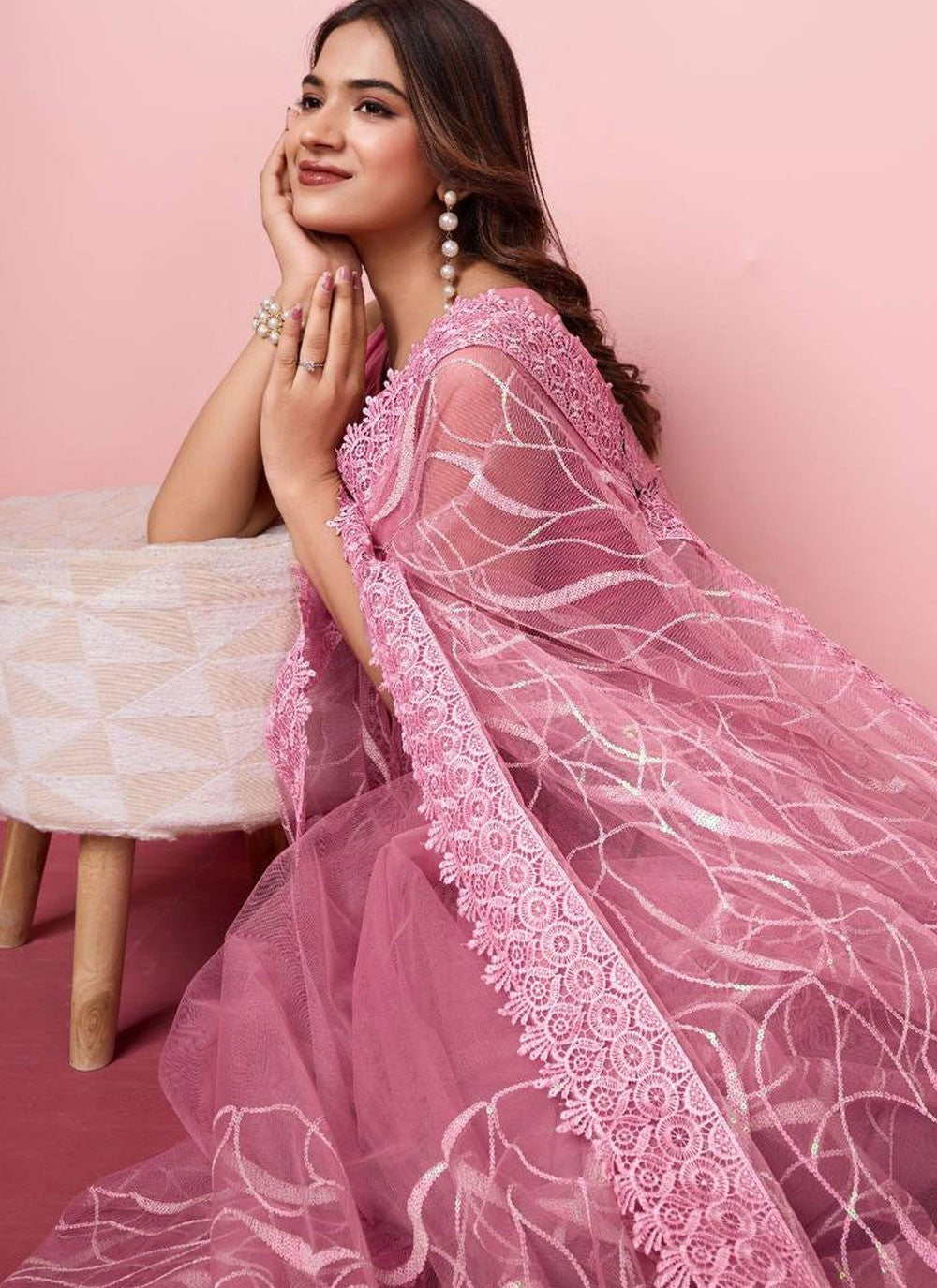 Contemporary Border Work Net Saree - S6471