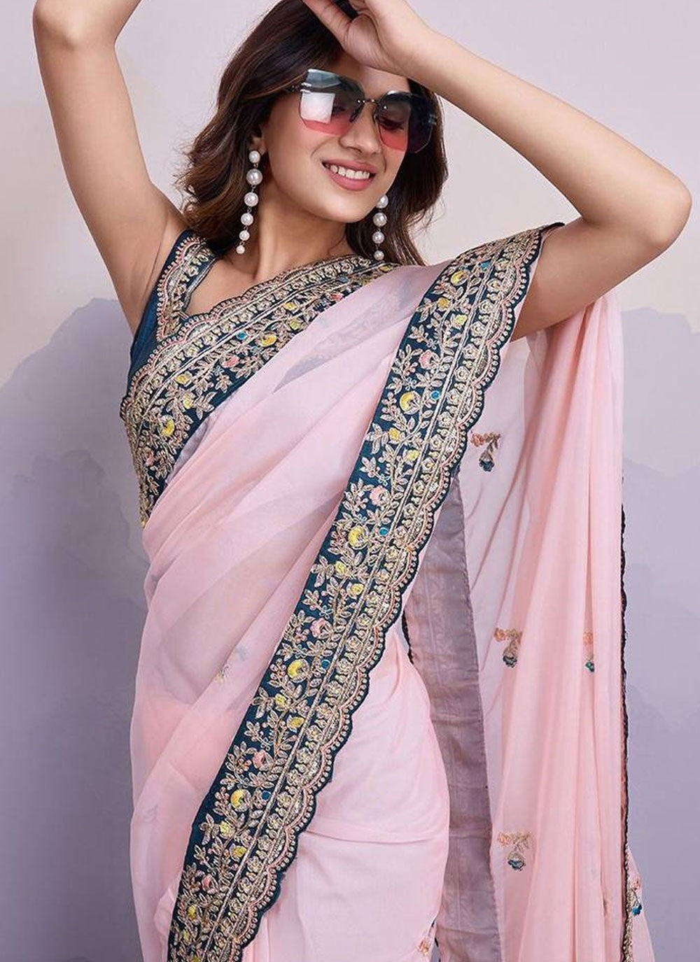 Classic Border Work Organza Saree - S7893