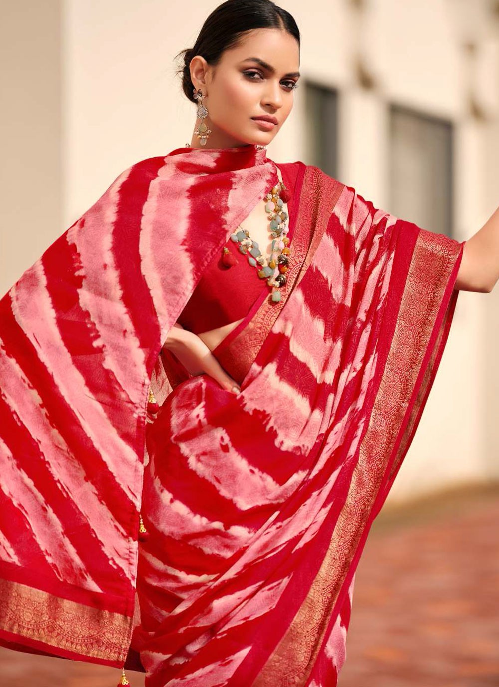 Pink Silk Contemporary Saree Border Work, Jacquard Work, Strips S17880