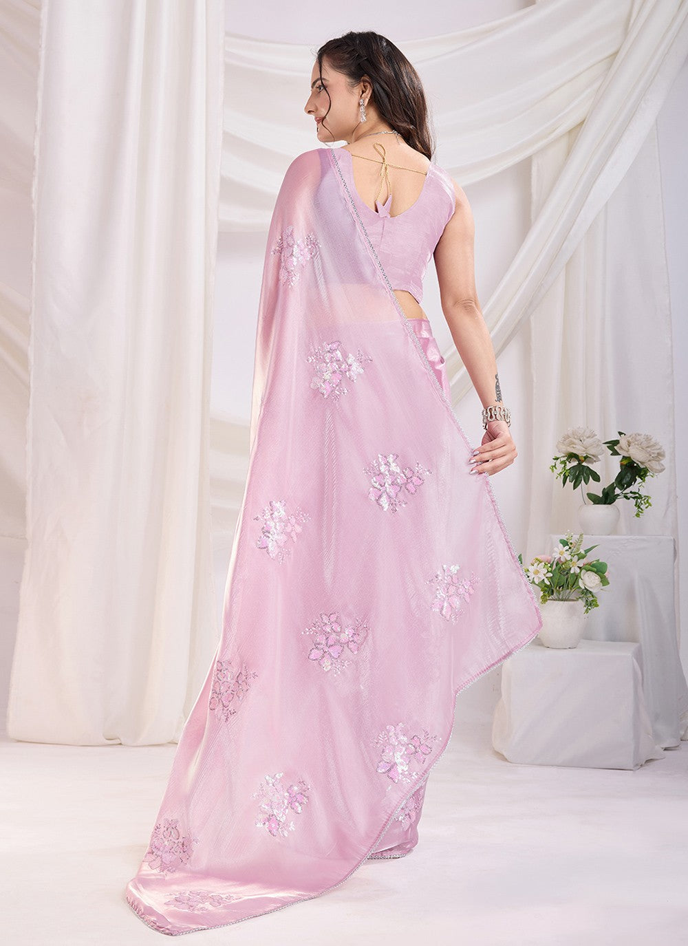 Embroidered Jimmy Chu Pink Saree S14094