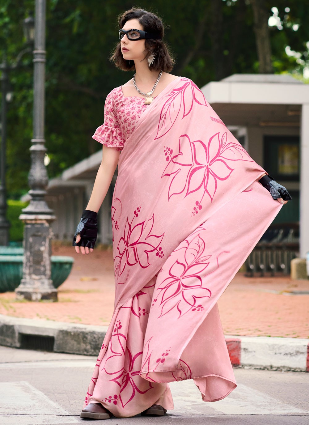 Classic Printed Satin Saree - S7498