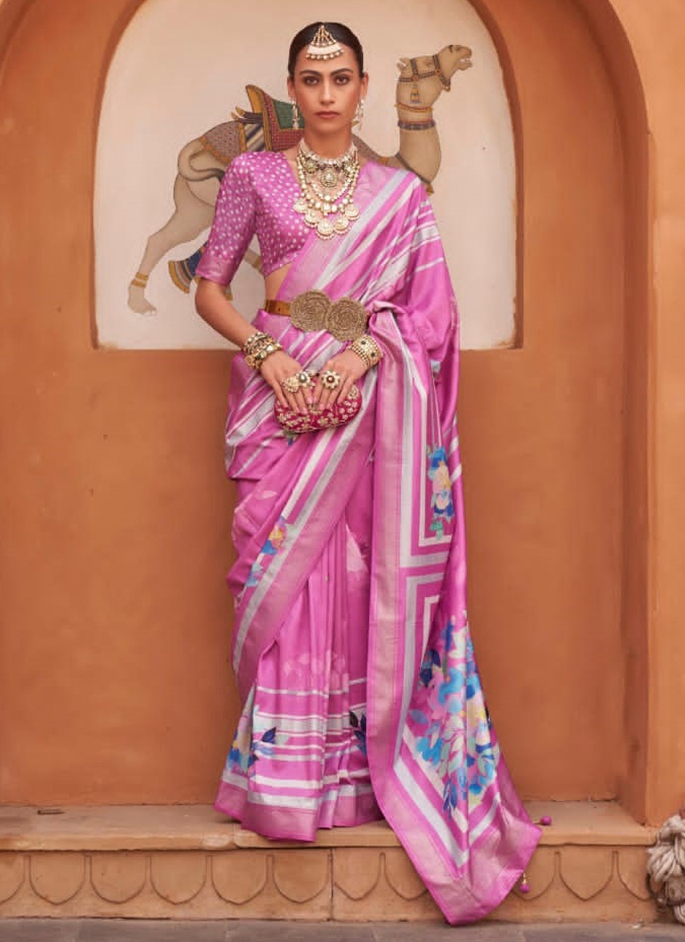 Classic Digital Print Silk Saree - S3898