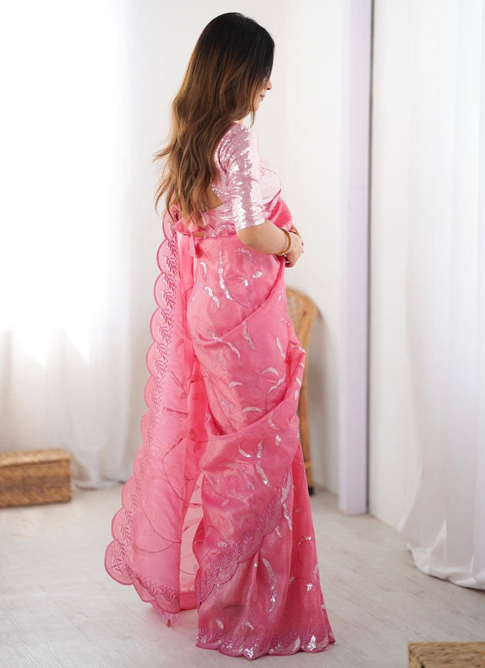 Pink Crush Classic Saree Cut Work, Embroidered, Sequins S16907