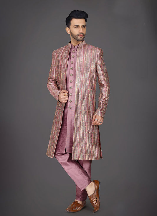 Embroidered Silk Pink Sherwani - M7976