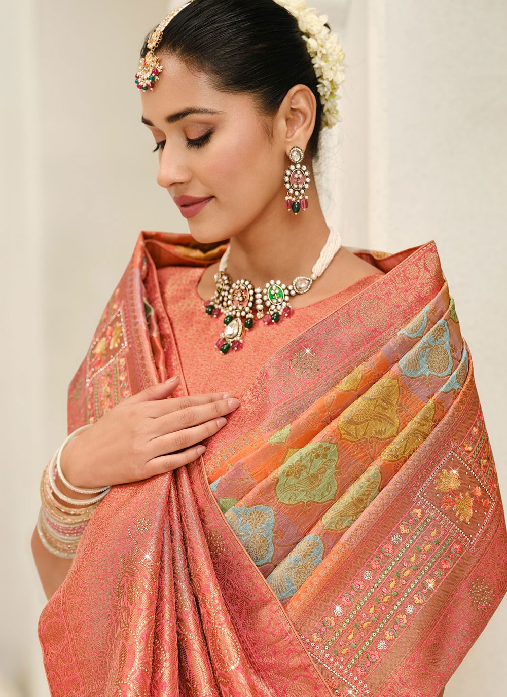 Pink Silk Traditional Saree Weaving Zari S20187