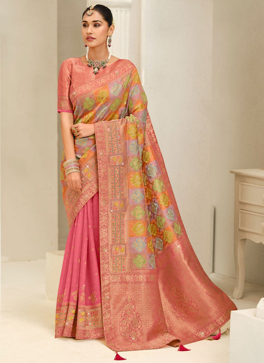 Pink Silk Traditional Saree Weaving Zari S20187