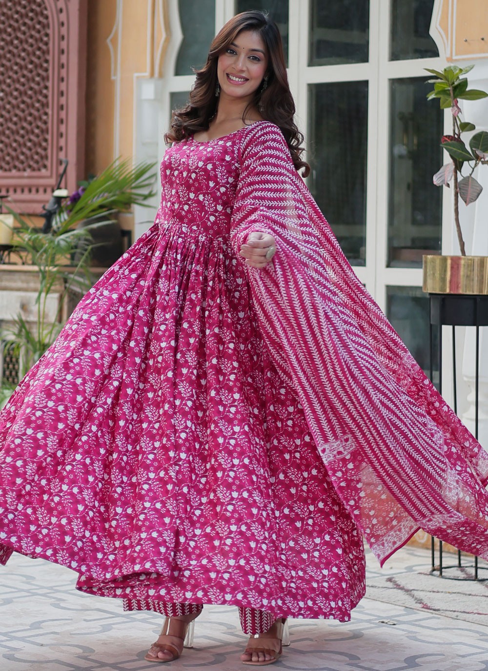 Printed Cotton Pink Gown G19800
