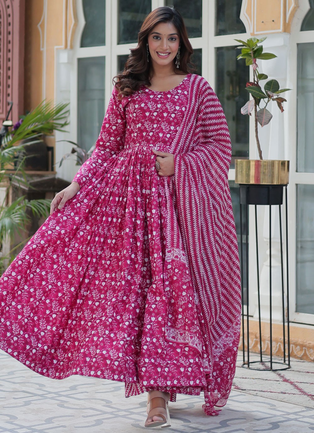 Printed Cotton Pink Gown G19800