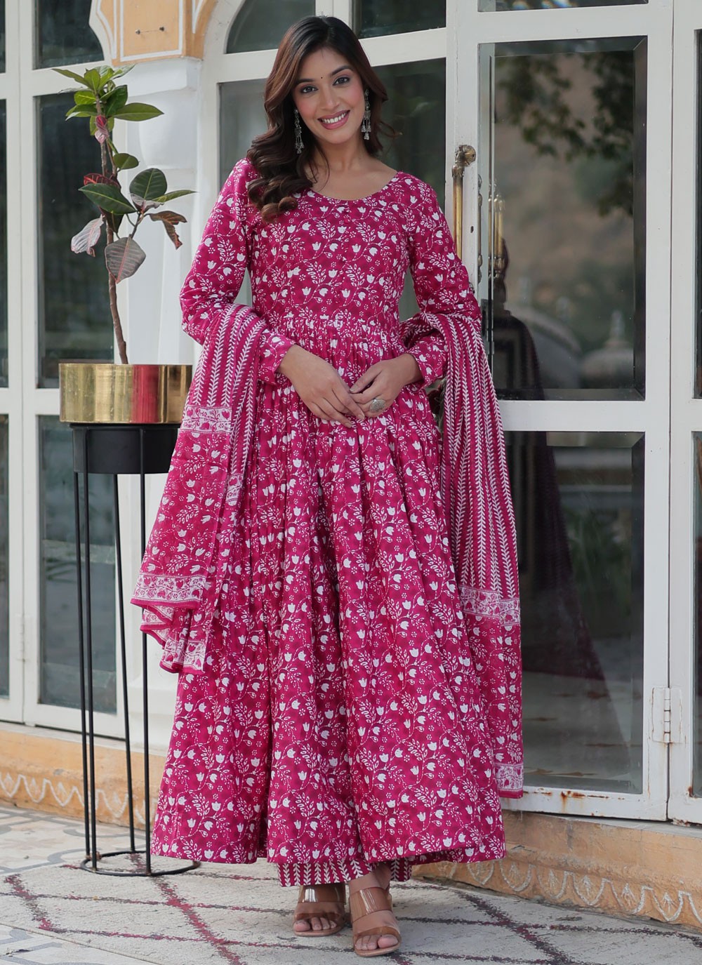 Printed Cotton Pink Gown G19800
