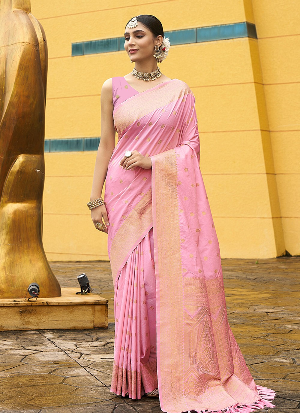 Classic Saree Jacquard Work Pink Naylon S12534