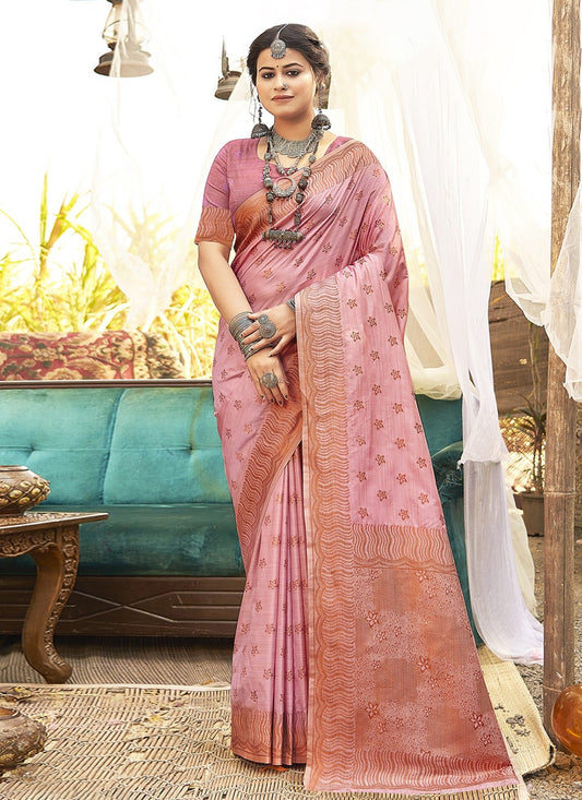 Weaving Zari Silk Pink Saree S14601