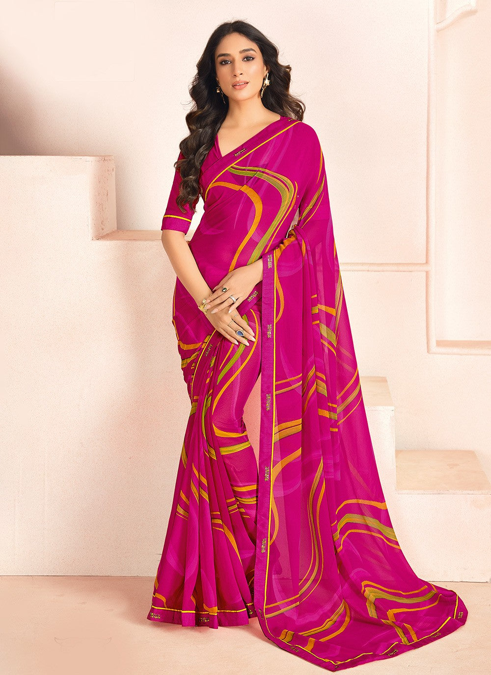 Digital Print Georgette Pink Classic Saree S15287